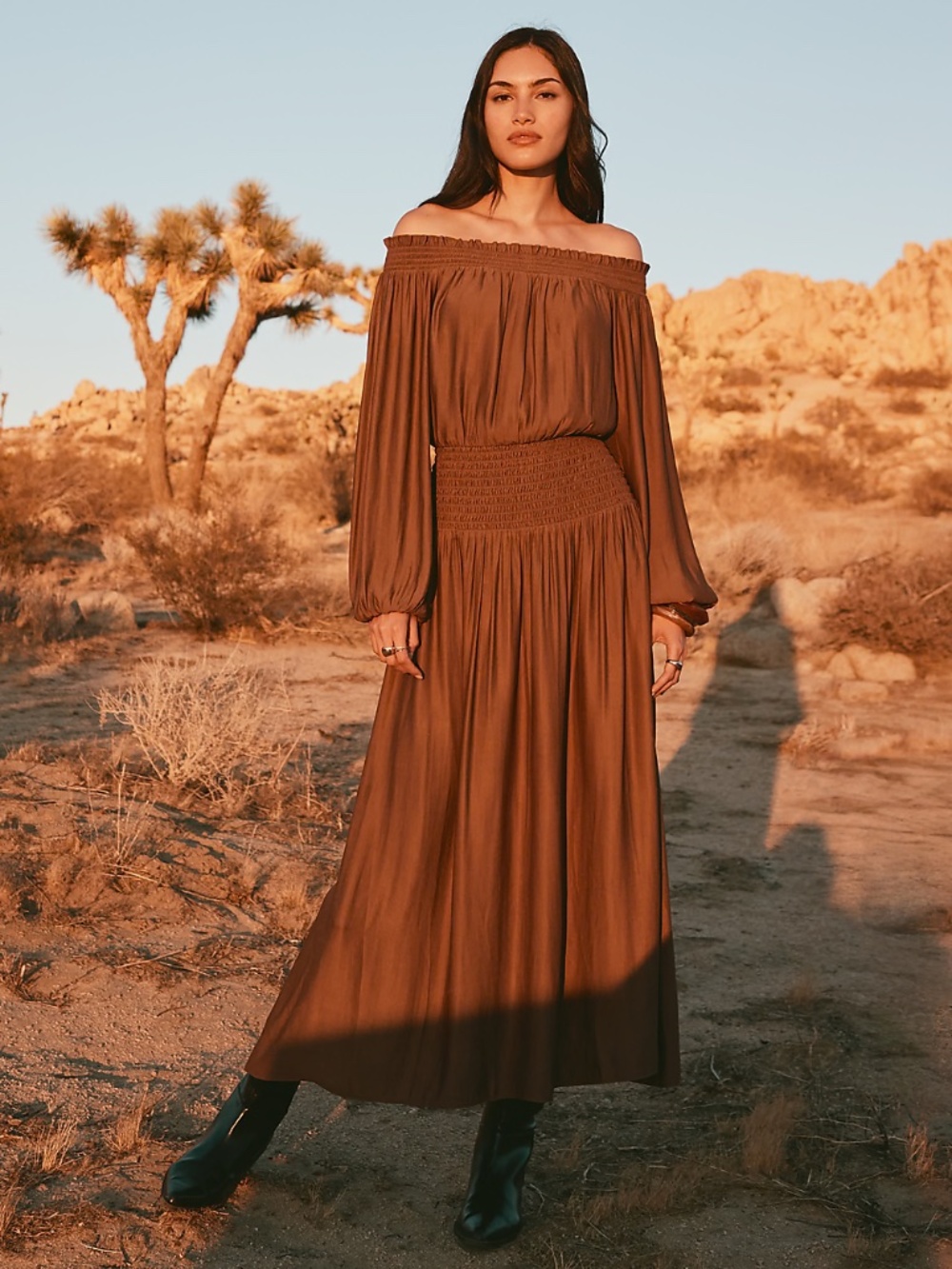 Loft Smocked Off The Shoulder Maxi Dress